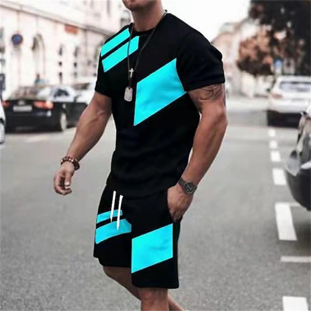 Set Estivo Sportivo Super Street Shooting da Uomo, Set Due Pezzi, T-shirt, Pantaloncini, Set Casual Stampato