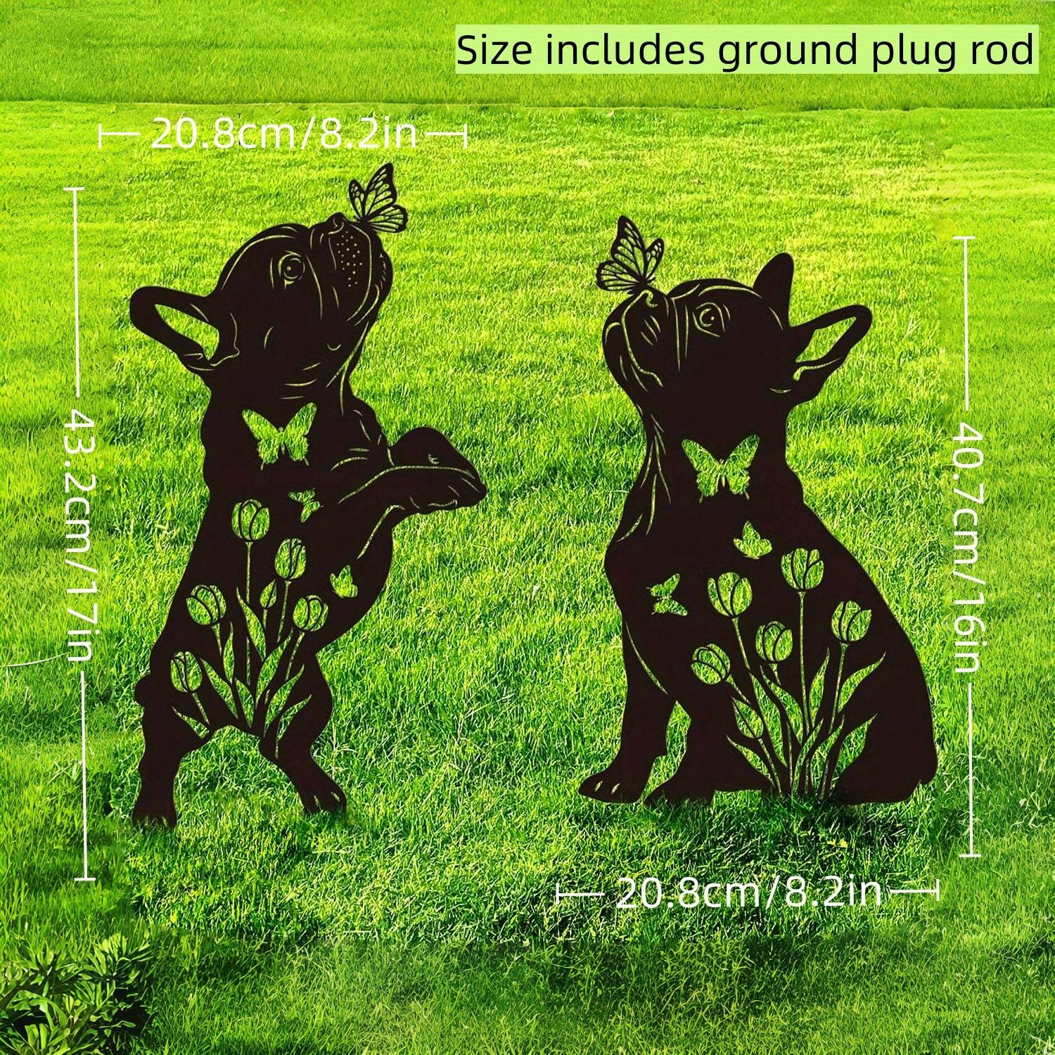 

2 шт. Металлический декор для сада Французский бульдог - Рустикальный черный силуэт с цветочными акцентами, Идеально подходит для патио, газона или для наружной художественной экспозиции, Декор для собак чёрный