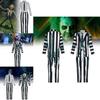 Snygg Beetlejuice Cosplay-dräkt med gröna, svarta och vita ränder Mjukt tyg