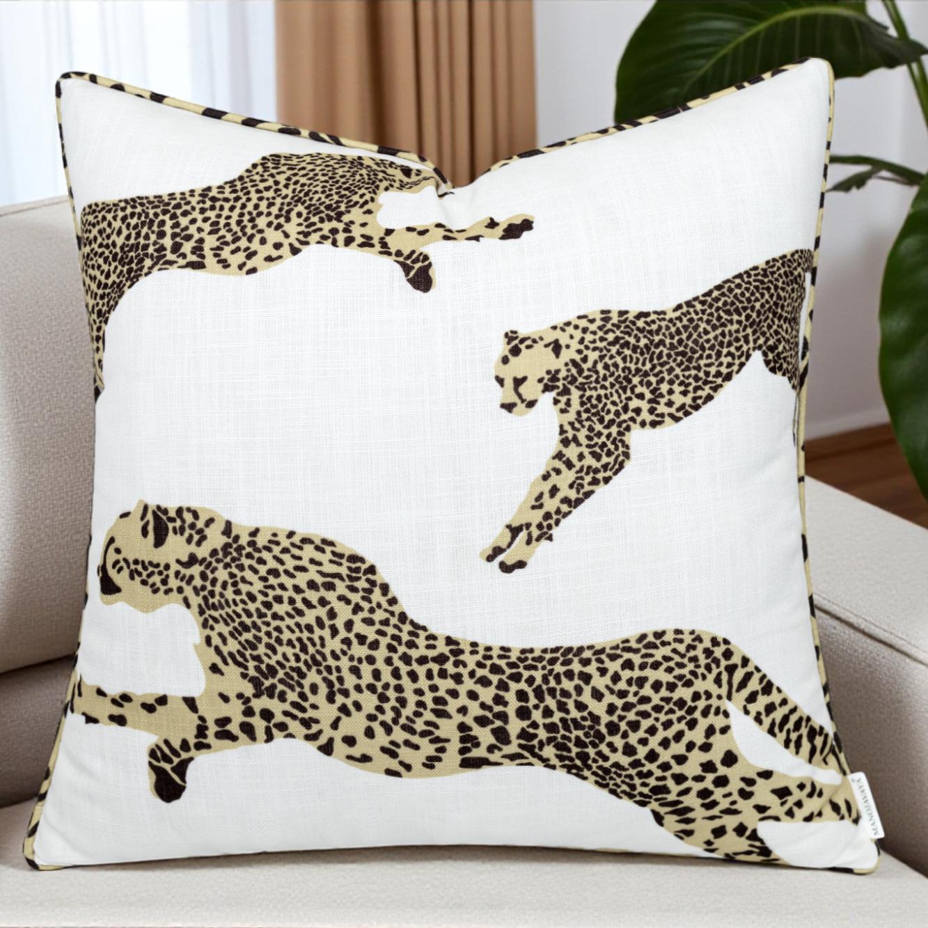 Eurasia Decor Running Leopard Printed Decorative Cushion Cover – Cotton Blend 50 cms x 50 cms (Pack of 1)