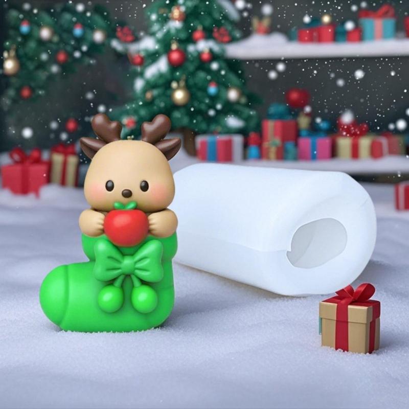 Festival Silicone Christmas Deer Boot Candle Mould for Craft and Holiday Decorations