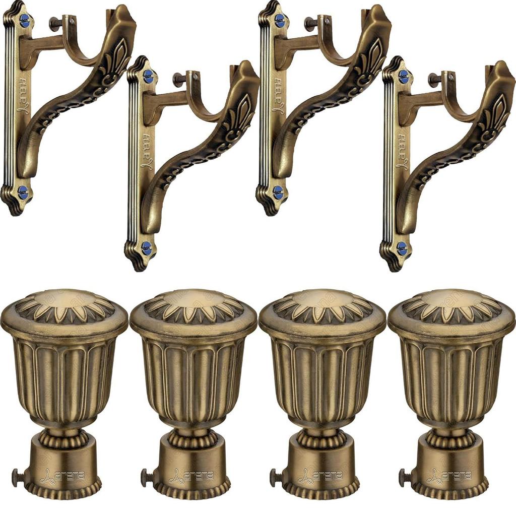 Curain Rod Holder Set With Curtain Knobs | Artistic Curtain Holders |  Curtain Rod End Caps for Home and Offices for Window and Door/ Pack of 4