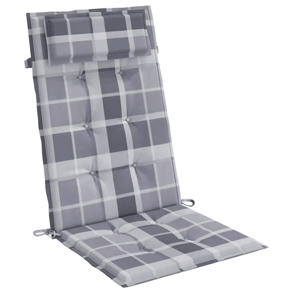 High Back Chair Cushions 2 Pcs Grey Checkered Pattern Oxford Fabric