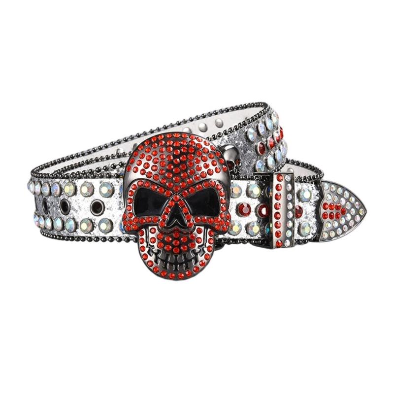 Women Rhinestones Belt for Jeans Skull Rivets Studded Waist Belt Blingbling Belt for Pants Cowboy Belt Waiststrap