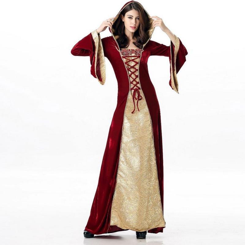 Women's Medieval Costume Vintage Court Queen's Dress Ball Stage Performance Long Hooded Dress Women's Clothing