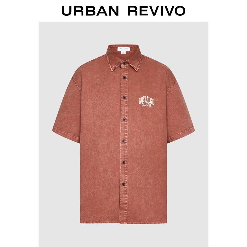 UR Men s Washed Letter Embroidery Cotton Cardigan Shirt L