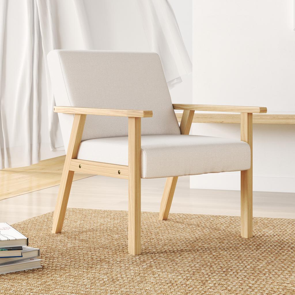 Upholstered Armchair with Armrests, Dining Chair In Linen Look, Solid Wood Frame, 64 X 70 X 72 Cm, Cream
