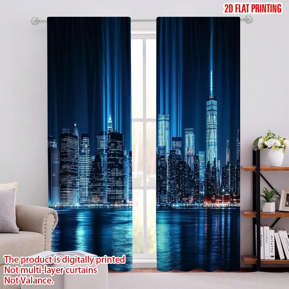

2pcs,2D plane printing Curtains Roller Blinds Skyline Glow Versatile Durable Polyester (without rod) Home Decor for Living Room, 52.50 × 116.00 cm 2 pcs