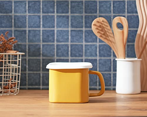 Pearl Metal Cook Pot, 12cm, Enamel, Square, Induction Compatible, Can Be Used As a Saucepan or Saucepan, Yellow, Petit, HB-5363, Refrigerator-Friendly
