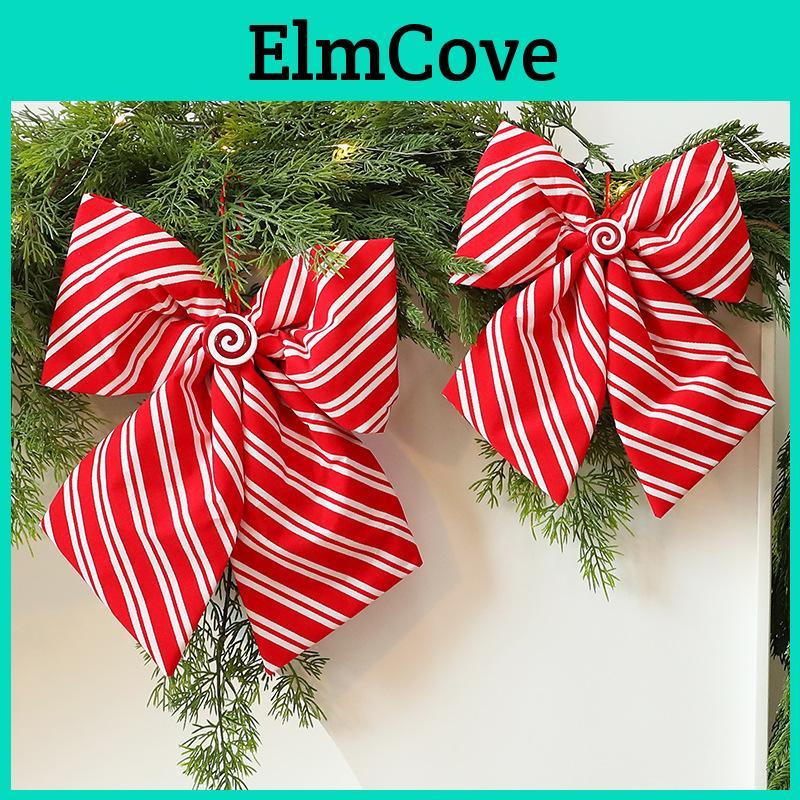 Red And White Diagonal Stripe Bow Pendant For Holiday Tree Ornaments