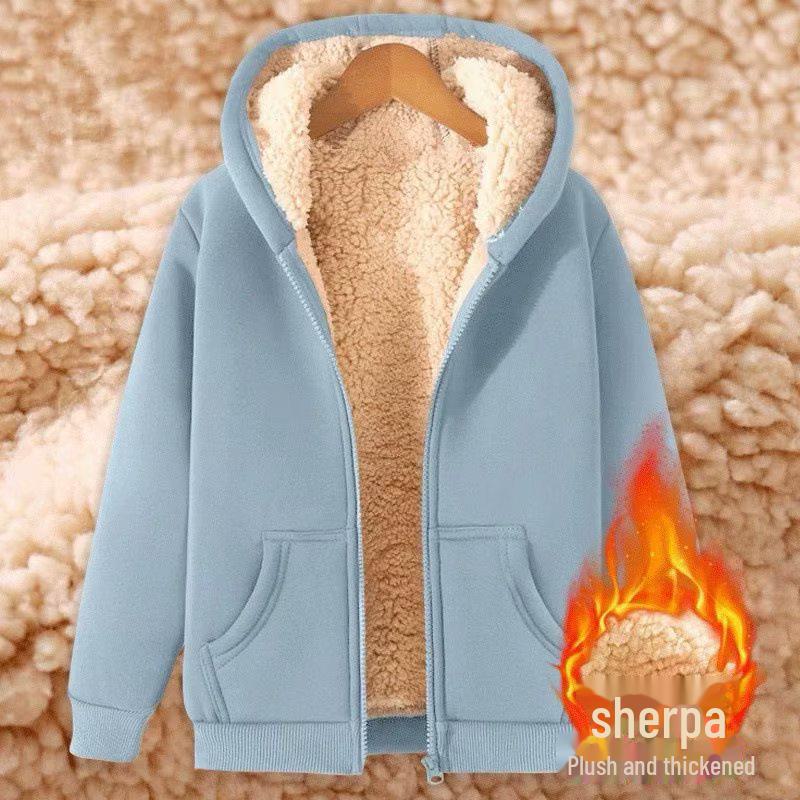 Men's Black Lambskin Hooded Cardigan Sweater - Heavy Plus Velvet for Autumn/Winter