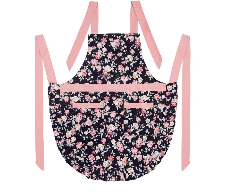 Cute Cotton Apron with Adjustable Neck Perfect for Kitchen Cooking and Home Bakery Women's Strap, (4 Flowers)