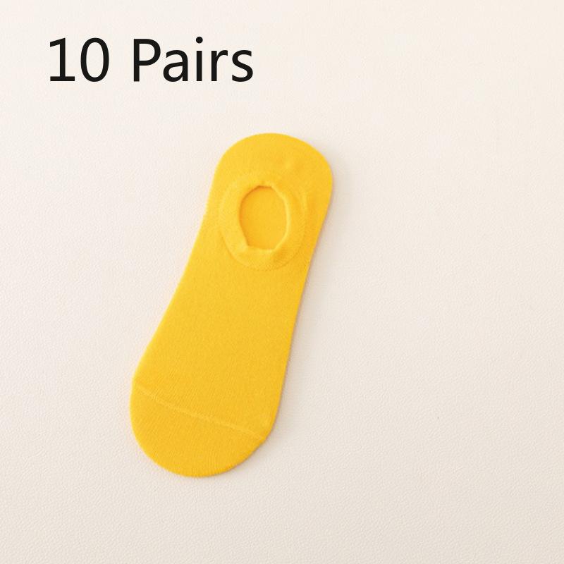 10 Pairs of Spring and Summer Models of Invisible Boat Socks Silicone Thin Mouth Does Not Fall Off the Heel Candy Colour Female Short Socks