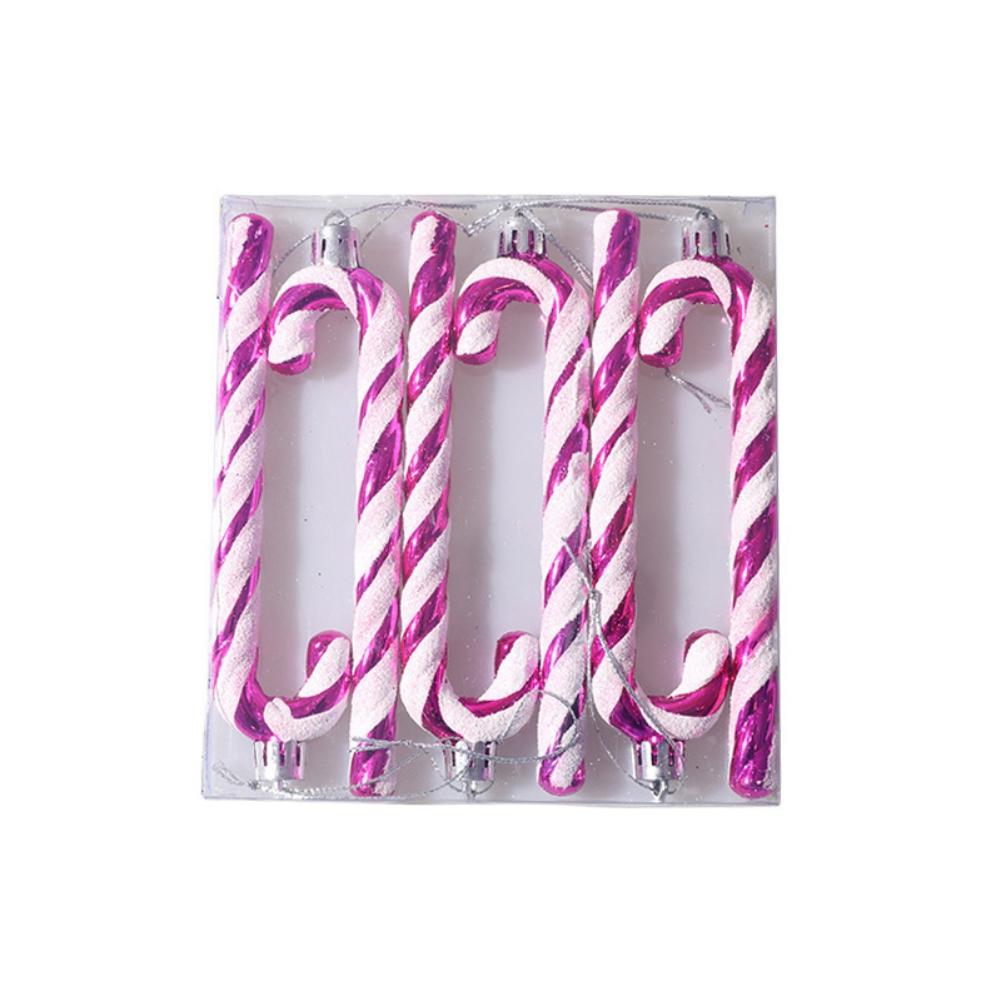 6Pcs Christmas Crutch Plastic Candy Cane Ornaments Christmas Tree Hanging Pendant for Holiday Party Festival Decor Golden