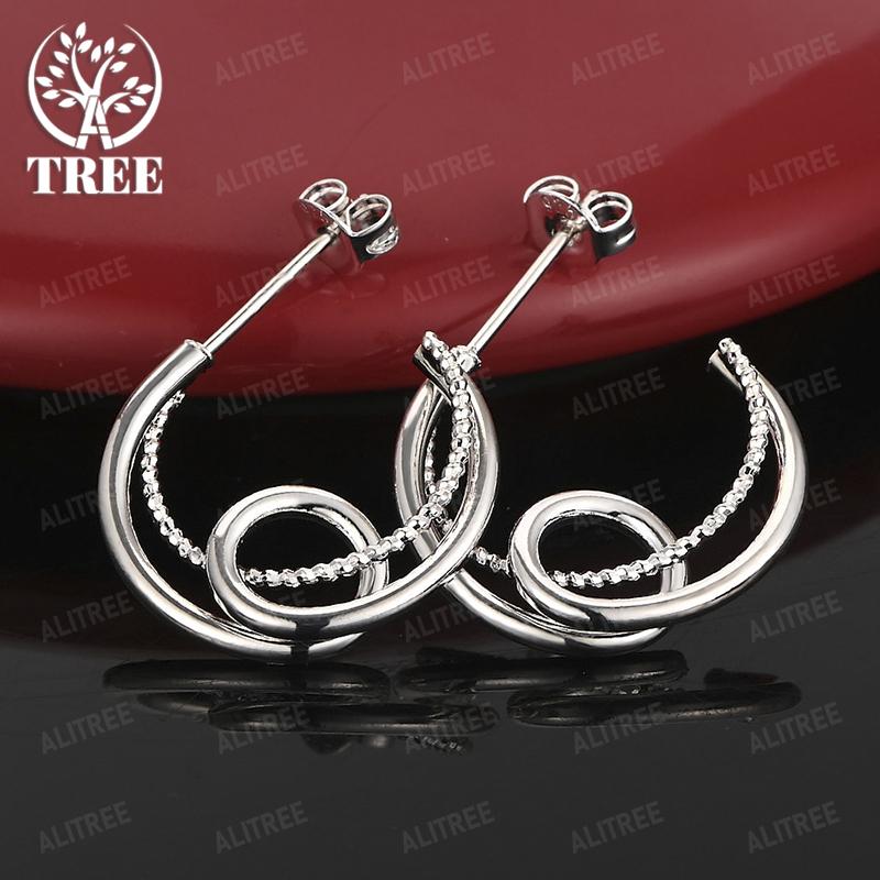 Trendy 925 Sterling Silver Geometric Stud Earrings For Women Fashion Exquisite Jewelry Wedding Party Gifts New Style Accessories