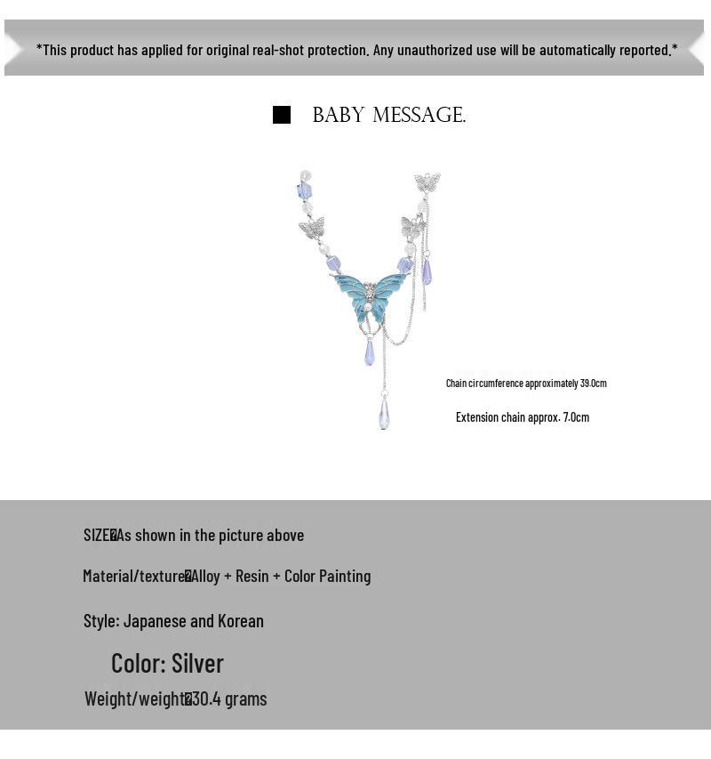 2025 Light Luxury Blue Crystal Butterfly Necklace for Women – Elegant Clavicle Chain Accessory