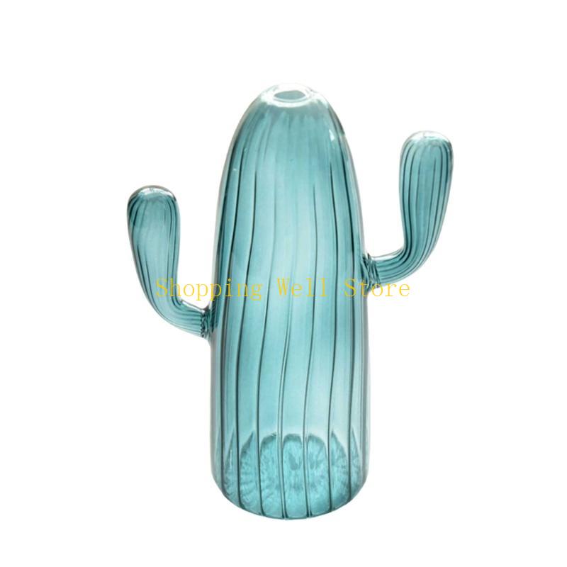 KX4B Cactus Shaped Flower Vase Glass Pen Bottle Flower Arrangement Home Decorations