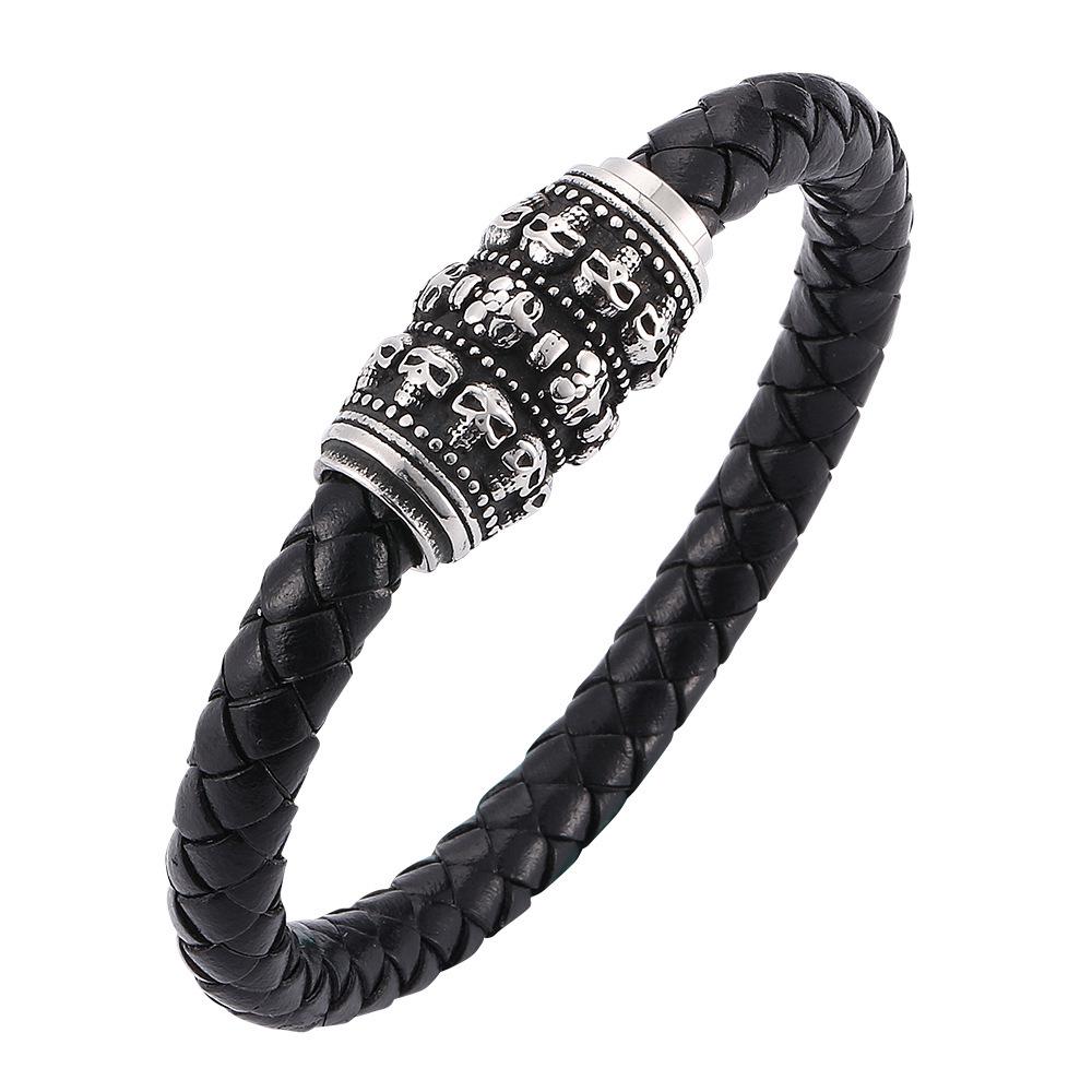 Men's Retro Skull Leather Bracelet with Magnetic Buckle