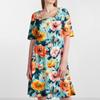 Damen Casual Rundhals Kurzarmkleid Lockeres Taillenplisseekleid Taillenplisseekleid