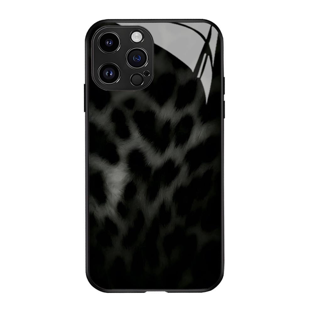 Black and Gray Leopard Print Texture Pattern Tempered Glass Business Apple 14/15promax Mobile Phone Case Can Be