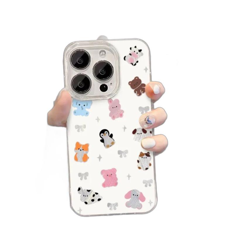 Adorable Animal Full Screen Hard Case - Compatible with iPhone 11/12/13/14 Pro, Feather Yarn Design, Drop-Proof Trendy Case