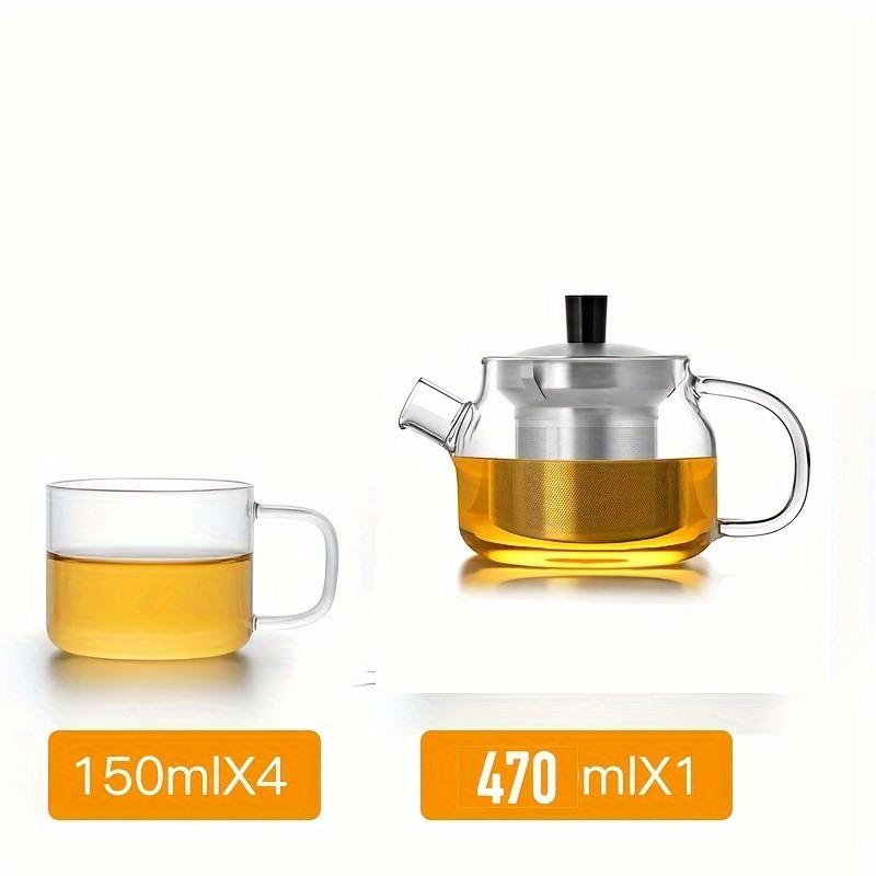 Set ceainic si cani de ceai 5 buc. Ceainic din sticla termorezistenta cu filtru si 4 cani de ceai Set de ceai ceainic 470ml/15.89oz ceainica 140ml/4.73oz pentru ofic