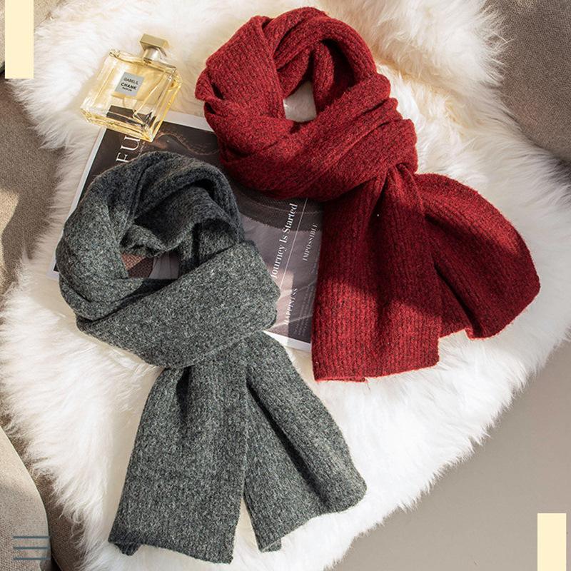 Solid Color Wool Scarf for Women High End  Versatile Scarf Maillard Simple Shawl  Warm Thickened Cashmere Feel