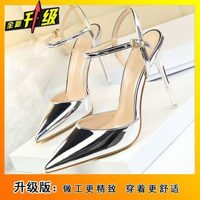 Baotou word with thin heel sandals women 2025 spring and summer sexy pointed small man with skirt high heel sandals women