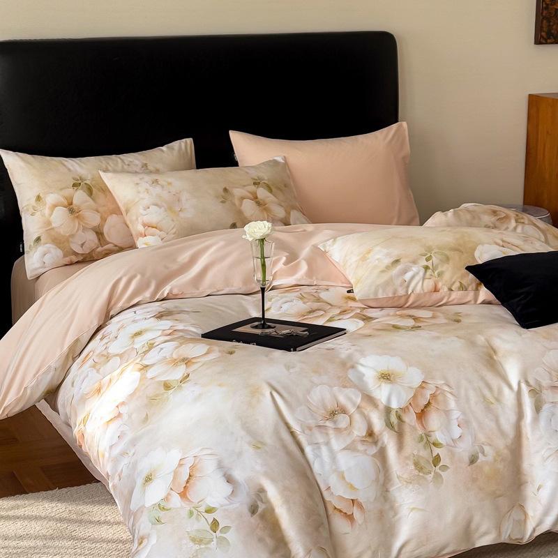 French Pastoral Oil Painting Style 100S Pure Cotton Satin Long-Staple Cotton Four-Piece Digital Printing Bedding