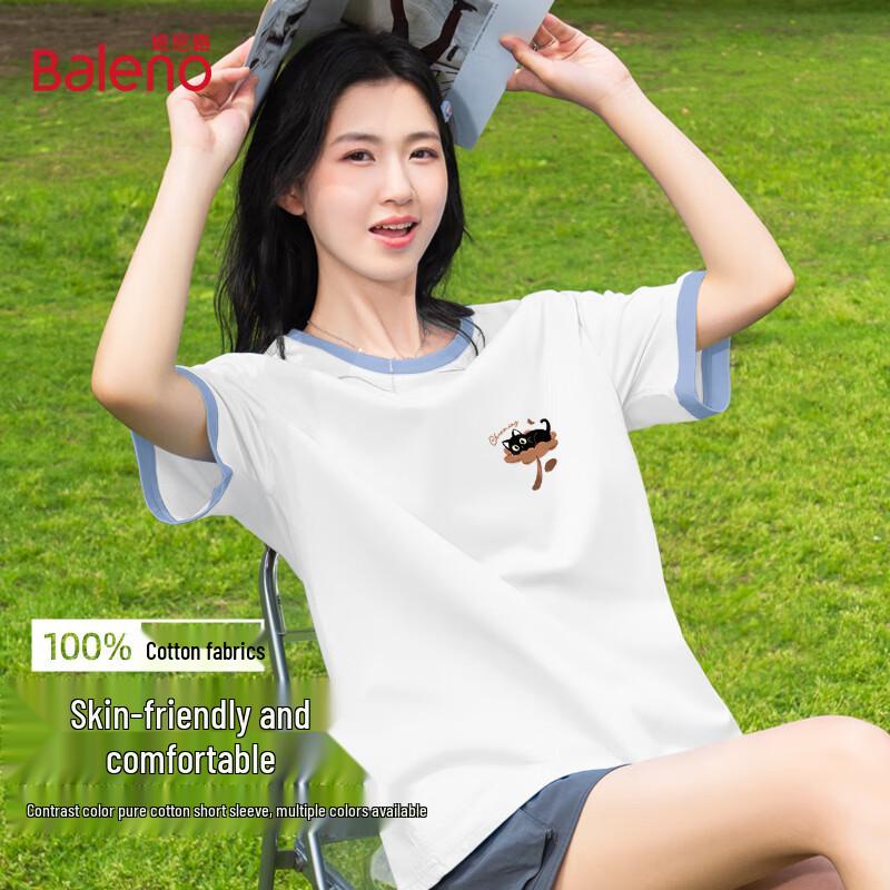 Baleno Damen Reines Baumwoll T-Shirt mit lockerer Passform, Colorblock, Kurzarm