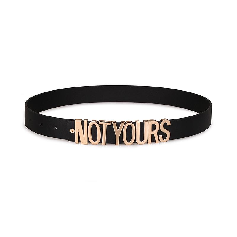 New Female English Letter Combination Fashionable Snap Street Personality Versatile Belt Black