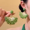 Steel needle raffia fan pendant earrings seaside vacation style temperament earrings niche high-end versatile earrings women