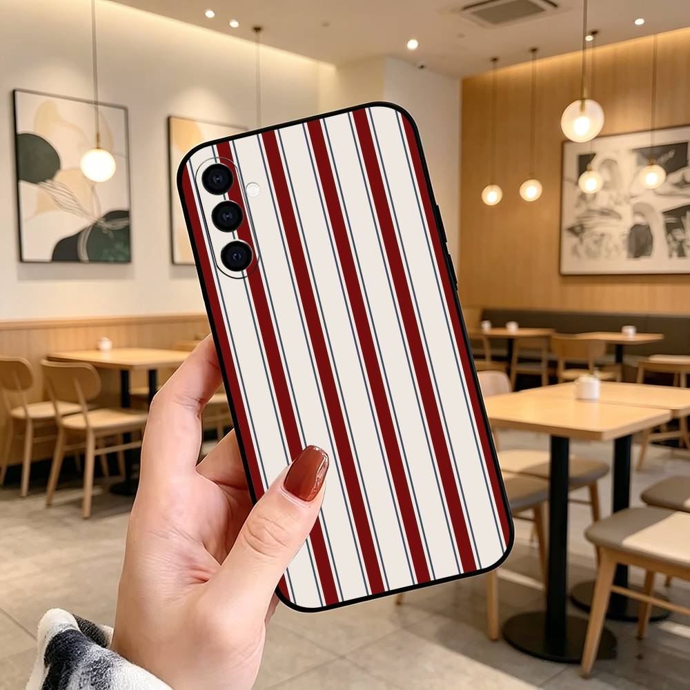 Bordeaux Weiß gestreiftes Muster Handyhülle Für Samsung Galaxy A73,A72,A71,A70,A53,A52,A51,Andere Weiche Schwarze Hülle