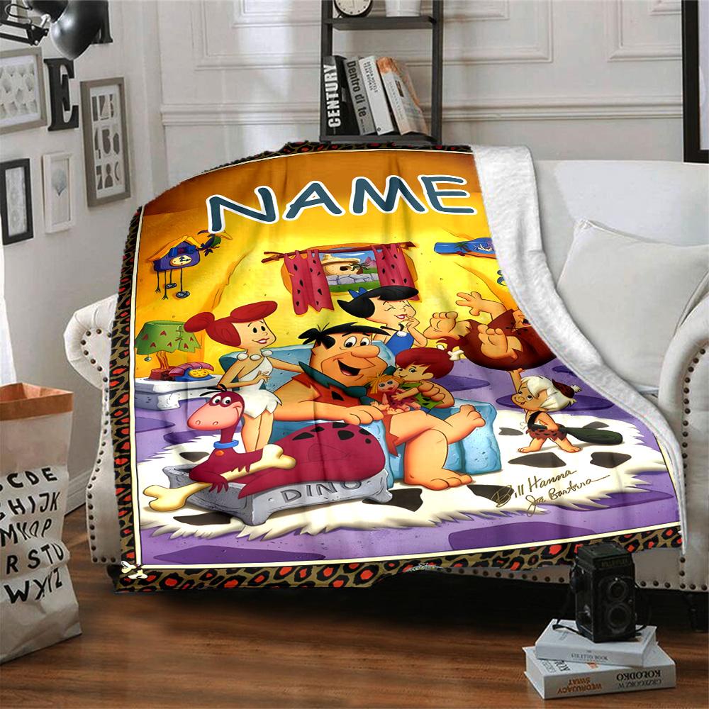 Customizable Flintstone Throw Blanket – Personalized Name, All-Season Cozy Snug Blanket, Machine Washable, Personalized Blanket