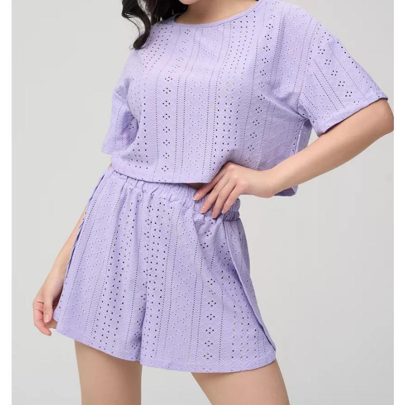 European and American Cross-border Spring/summer New Women's Top + Shorts Two-piece Set