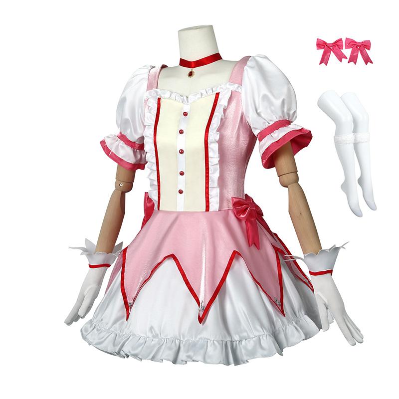 Kaname Madoka Cosplay Puella Magi Madoka Magica Costume de Cosplay Perruque Femmes Rose Courte Robe Boule Collier Épingles à Cheveux Ensemble Tenues