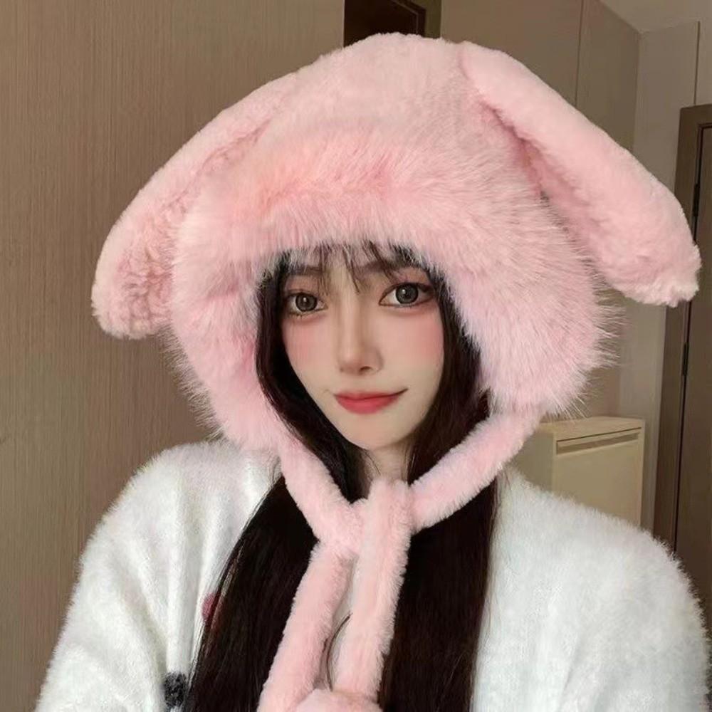 New Warm Winter Hat Ear Protection Lacing Bear Ears Hat Rabbit Ear Antlers Woolen Bucket Hat Women