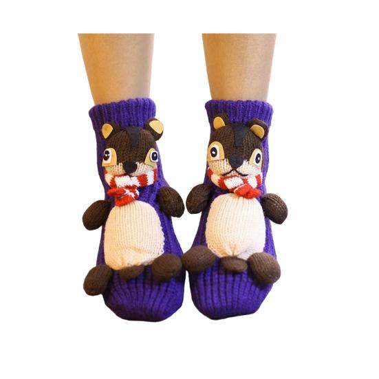 

1 Pair Knitted Animal Socks Autumn Winter Thick Warm Knitting 3D Animal Doll Mid-calf Socks Women Stretch Home Floor Carpet Sleeping Socks Y
