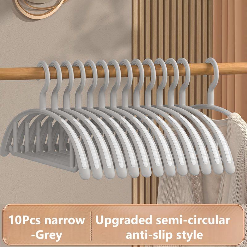 10Pcs Non-Slip Hangers, Heavy Duty, Durable, No Shoulder Bump Wide Plastic Hanger with Rubber and Horizontal Bar for Closet