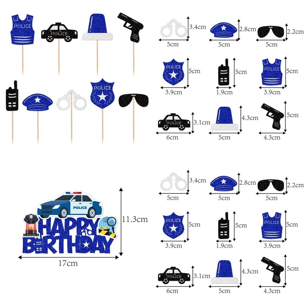 Police Birthday Cake Decor Plugin Pack With Paper Insert For Party And Photo Props