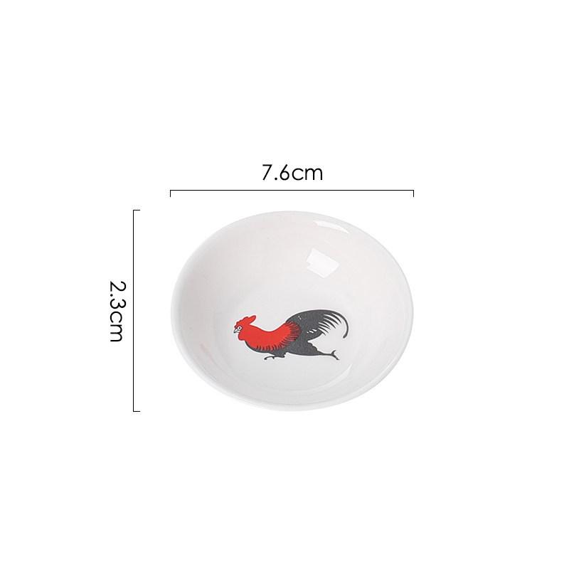 Retro Rooster Ceramic Dish - Vintage Han Dynasty Style for Snacks, Sauces & Seasoning, Ideal for Home, Hotel & Restaurant Use.