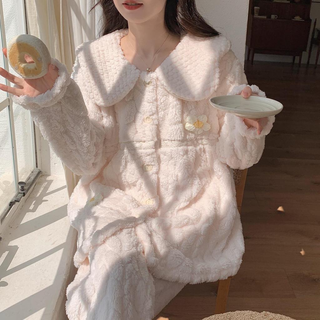 Women's Coral Fleece Pajamas - Thick Velvet Princess Style for Autumn & Winter