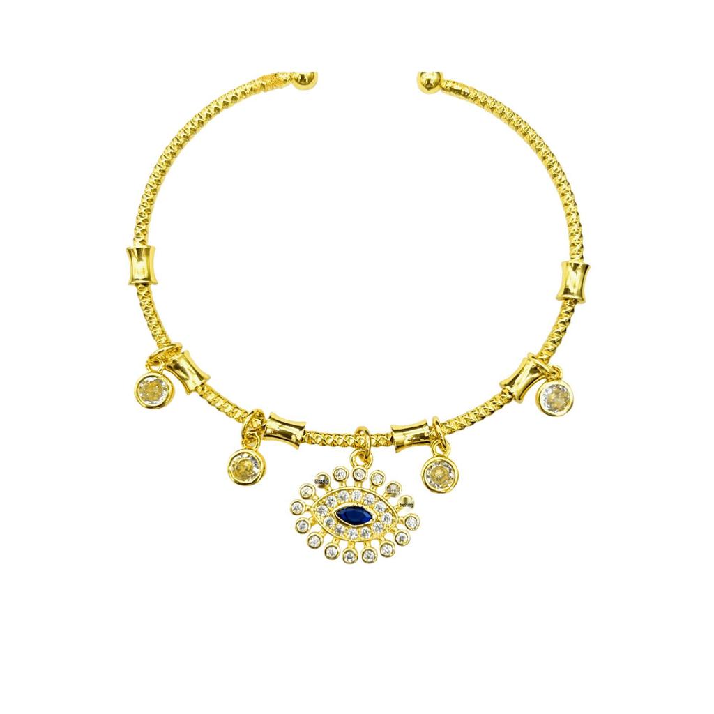 Zircon-Embellished Evil Eye Bracelet with Blue Accents