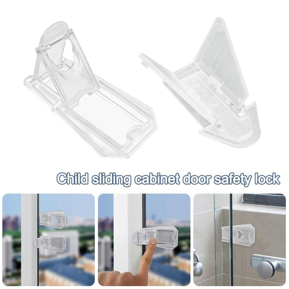 Transparent Sliding Door Lock Self-adhesive Strong Fixation Window Lock Anti-pinch Drawer Lock for Unisex Security Protection