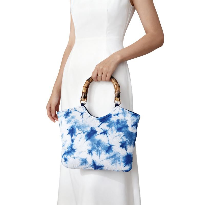 Handcrafted Tie-dyed Bamboo Joint Handbag, Retro and Artistic Bag, Bamboo Joint Carrying Bag, Large-capacity Travel Cloth Bag