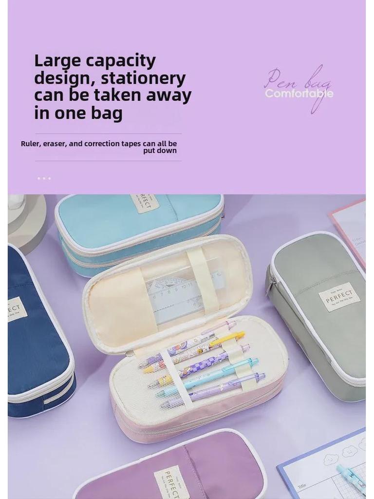 Double-Layer Macaron Composite Cloth Pencil Case with Large Capacity - Japanese & Korean Style, Multifunctional for Students