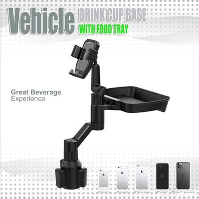 Universal Car Food Tray with Phone Holder & Cup Base, 360° Rotating Adjustable Car Organizer for Snacks Drinks 6.5-10.5cm Phones