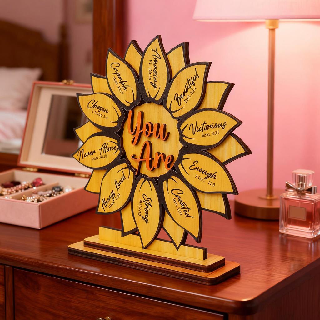 Sunflower Decoration Christian Religious Faith-Based Inspirational Favors 2-Layer Wooden Tabletop Sunflower Sign For Women Mom