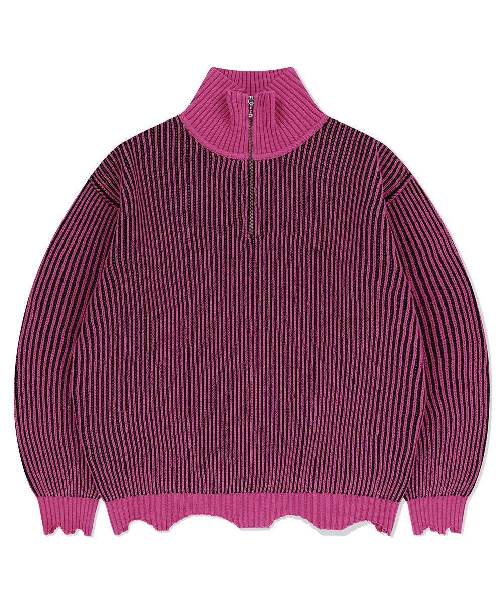 Maha Grid Cutting Contrast Half Zip-Up Knit Pink(Mg2Efmk641A) Pink/M