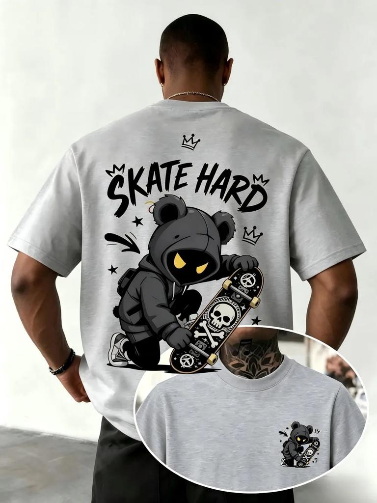 2026 Skate Street Graphic Oversized Tshirt For Kids Adults Hoodie Bear Skateboard Print Loose Casual Short Sleeve Crew Neck